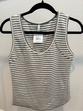 Striped Scoop Tank Top in Khaki and White